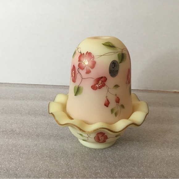 Fenton Pink Burmese Hand Painted Fairy Lamp Signed - Picture 6 of 7